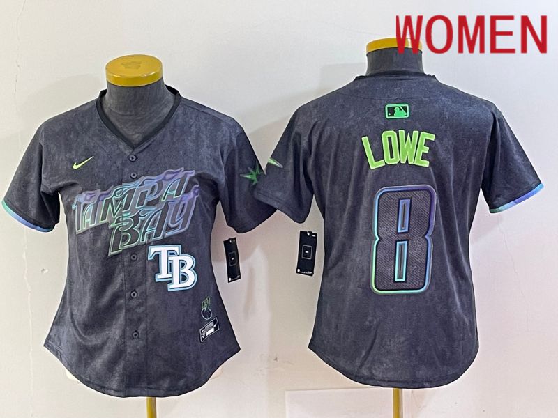 Women Tampa Bay Rays #8 Lowe Black City Edition Nike 2024 MLB Jersey style 5->youth mlb jersey->Youth Jersey